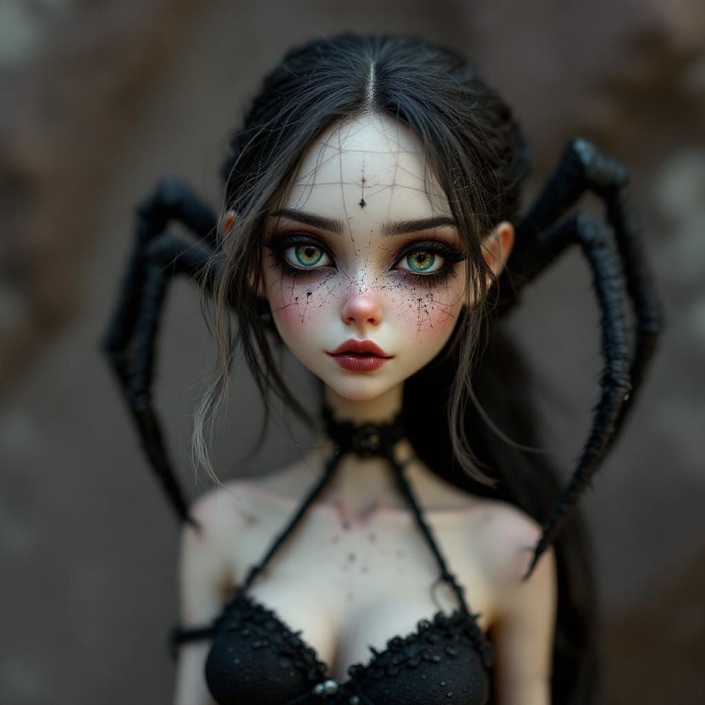Lifesized Goth Girl with Spiders, Hyperrealistic 3D Needle F...