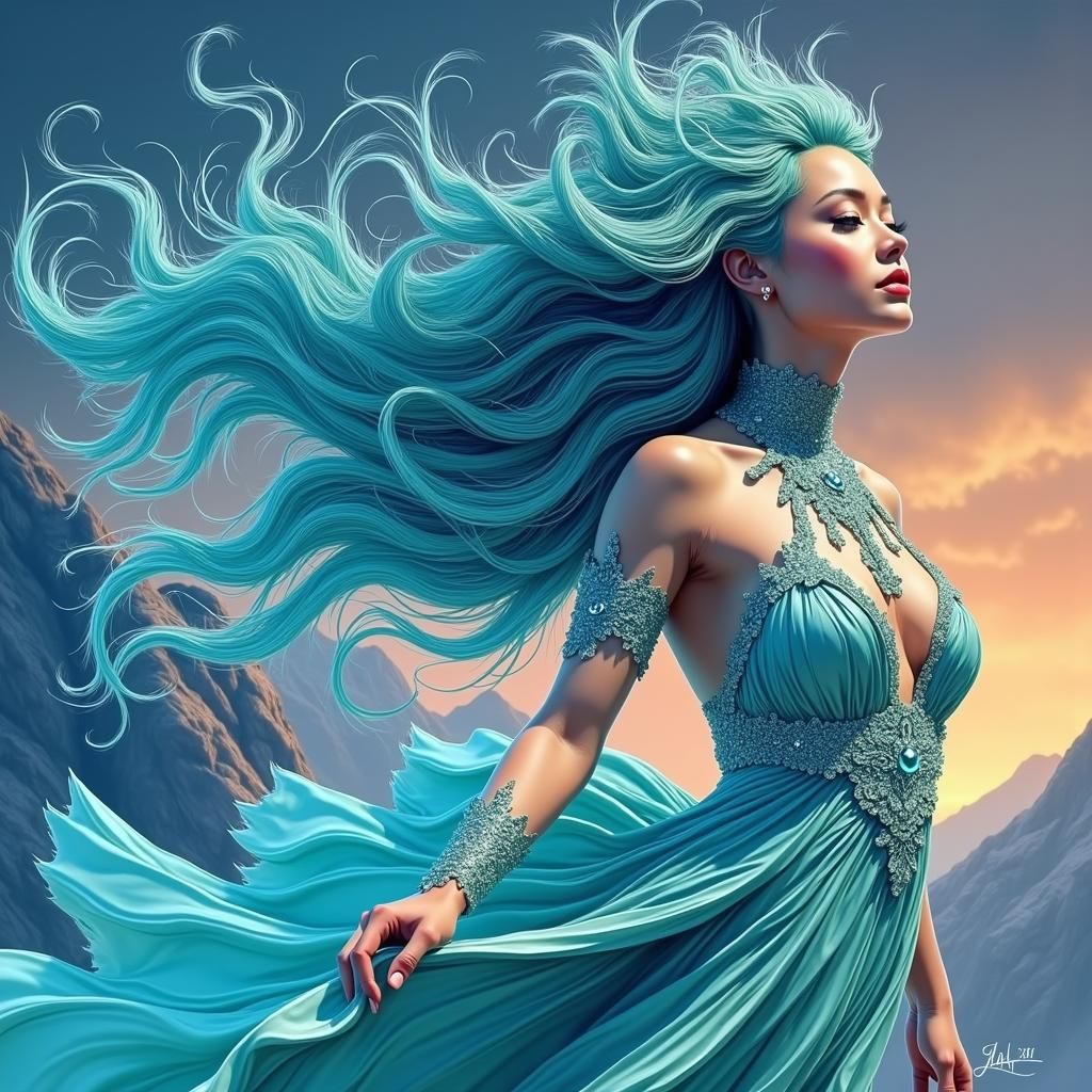 Oxygen Woman with Turquoise Hair in Digital Art