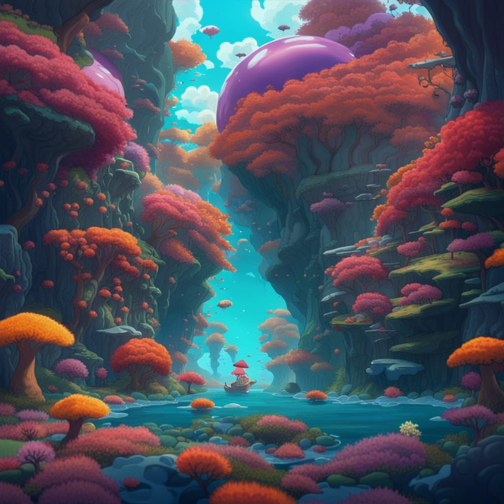 Psychedelic Ponyo Art: Detailed Matte Painting