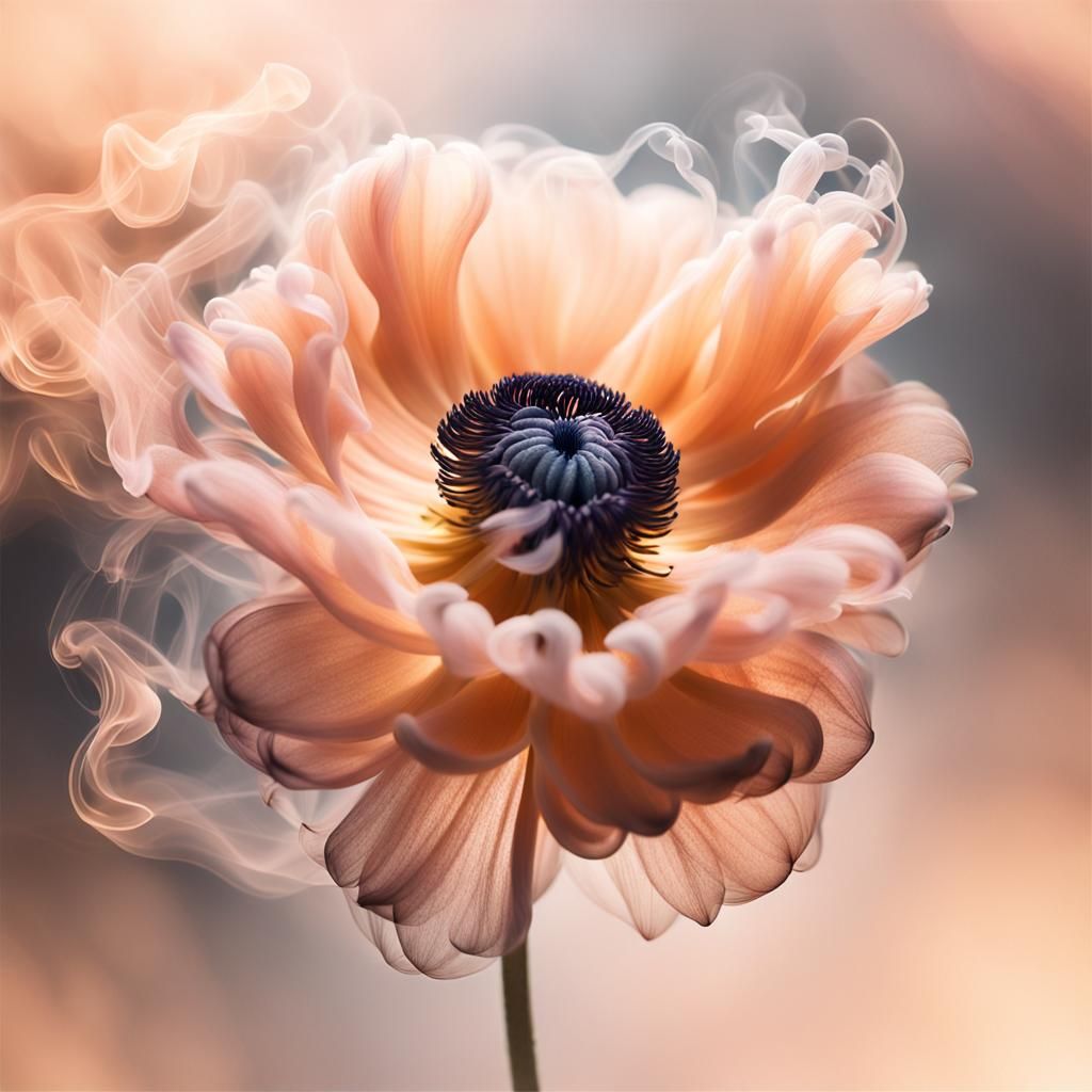 Peach and Gold Smoke Anemone in Studio Light