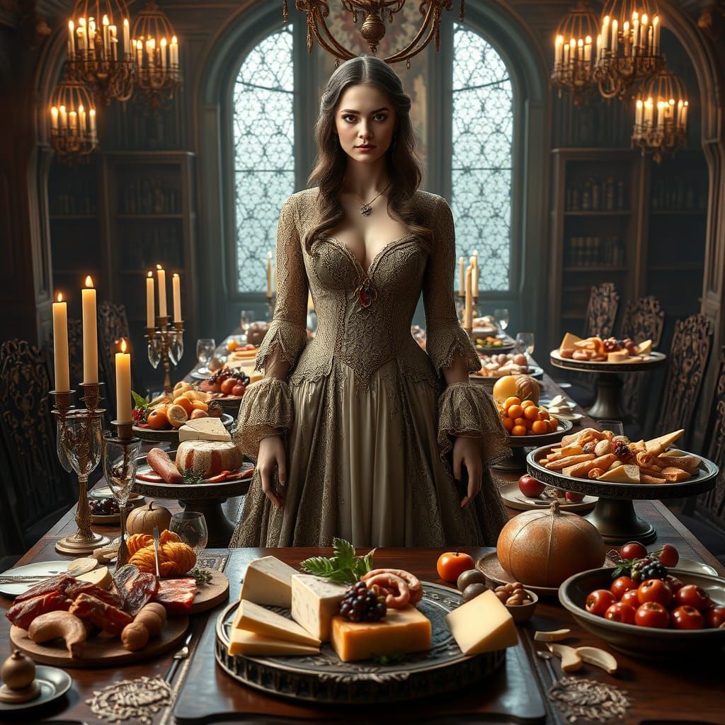 Elegant Woman in Medieval Splendor, as Matte Painting