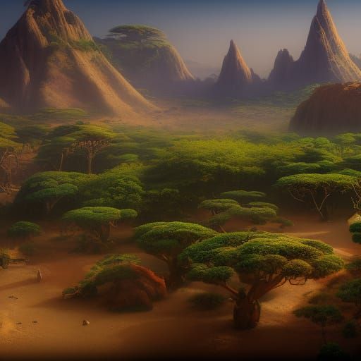 Detailed Matte Painting of Africa in Deep Color