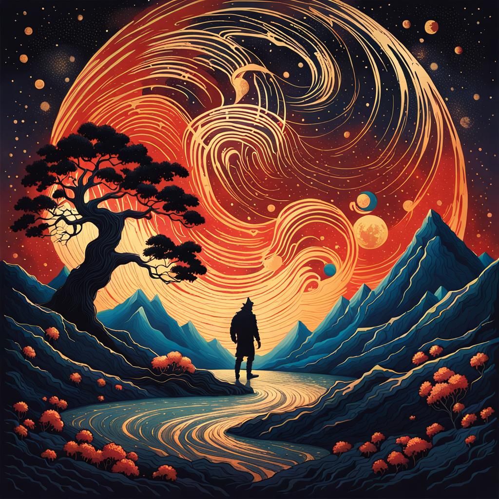 Cosmic Kintsugi Lycanthrope Festival: A Digital Artwork