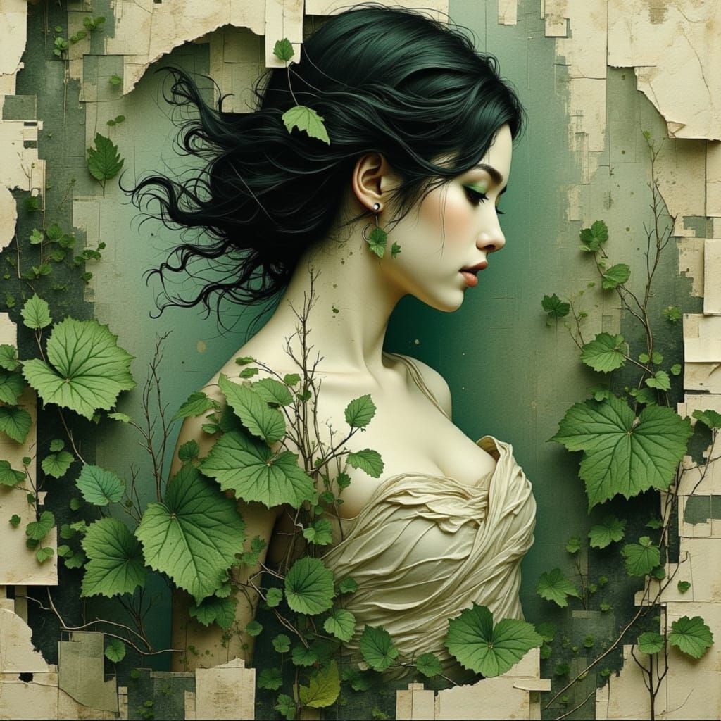 Forest Nymph in Surreal Mixed Media Style