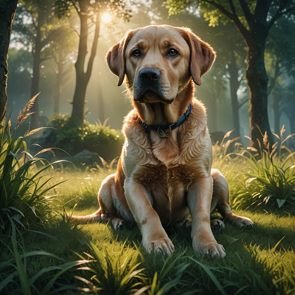 Labrador in Dreamlike Fantasy Landscape Art