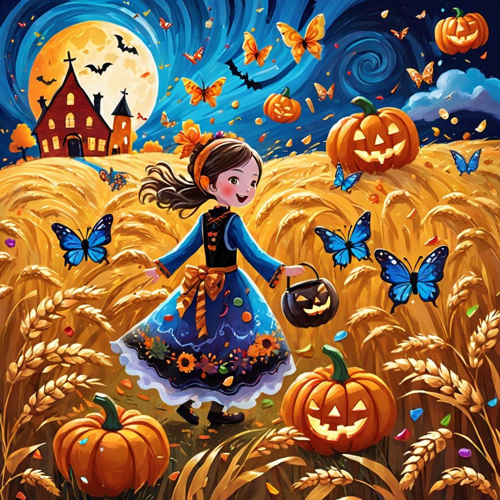 Halloween Felt Art: Children Trick-or-Treating Amidst Candy ...