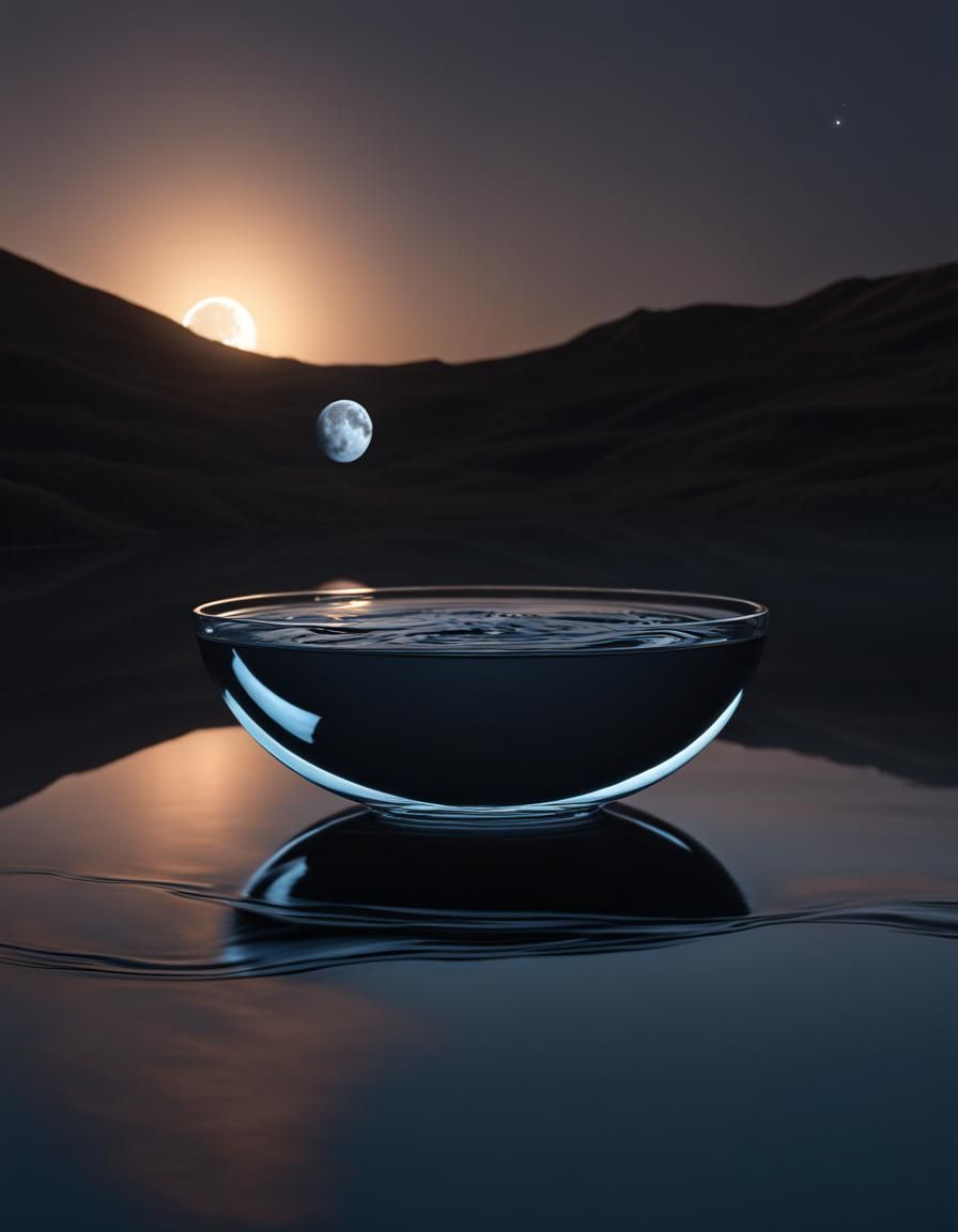 Moon Reflection in Bowl: High Quality CGI Fine Art