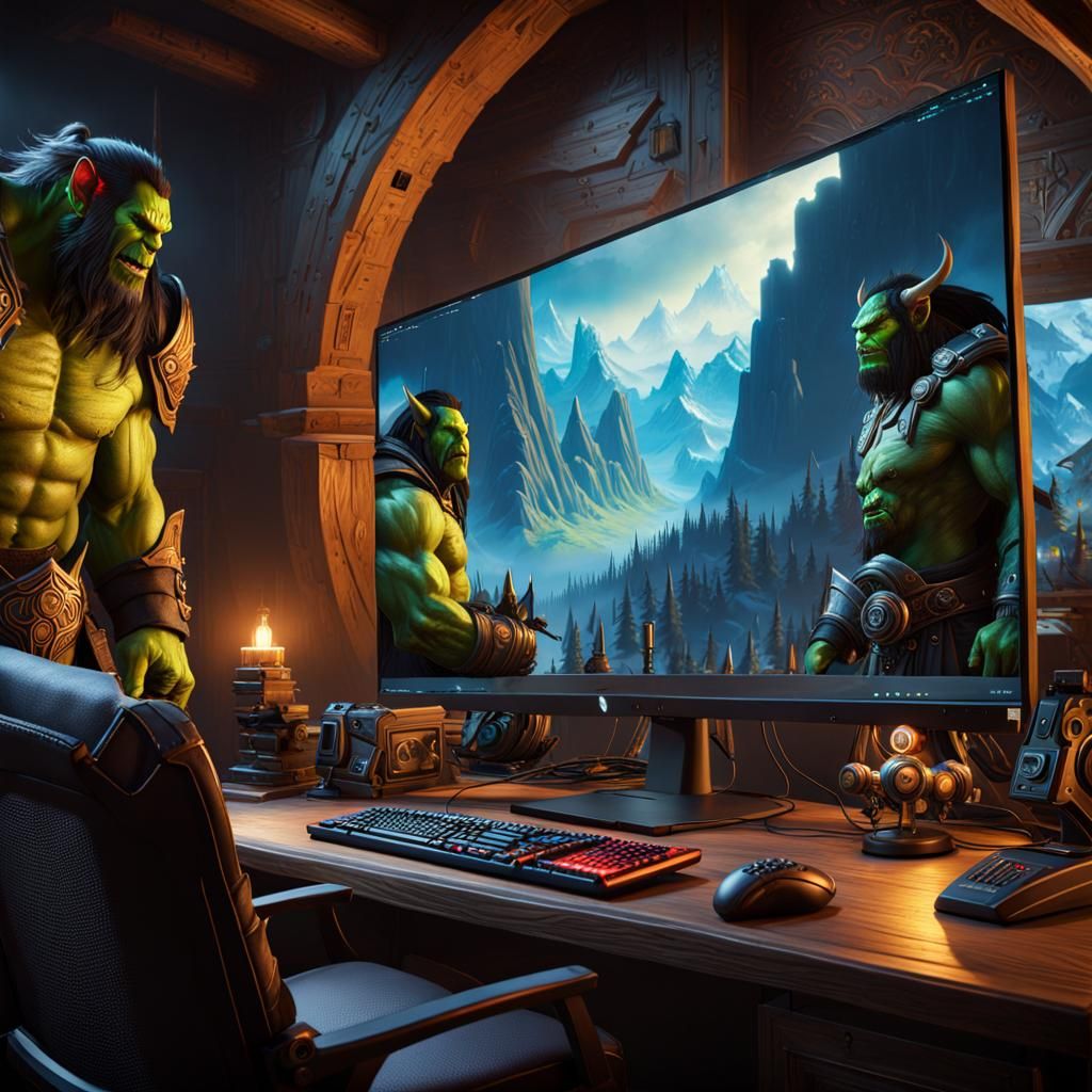 Warcraft orc caracter on the computer