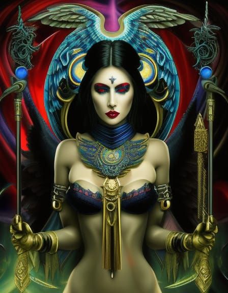 Winged Sumerian Warrior Woman in Baroque Gothic Art