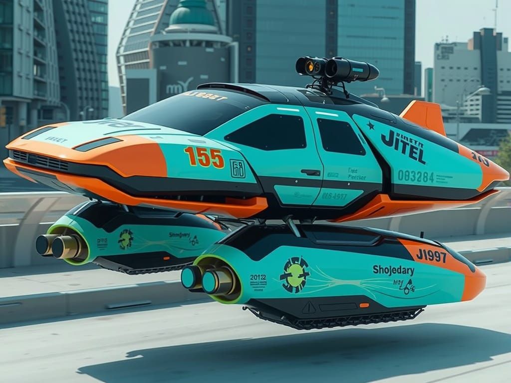 Future Hover-Speeder in Neon-Lit Cityscape