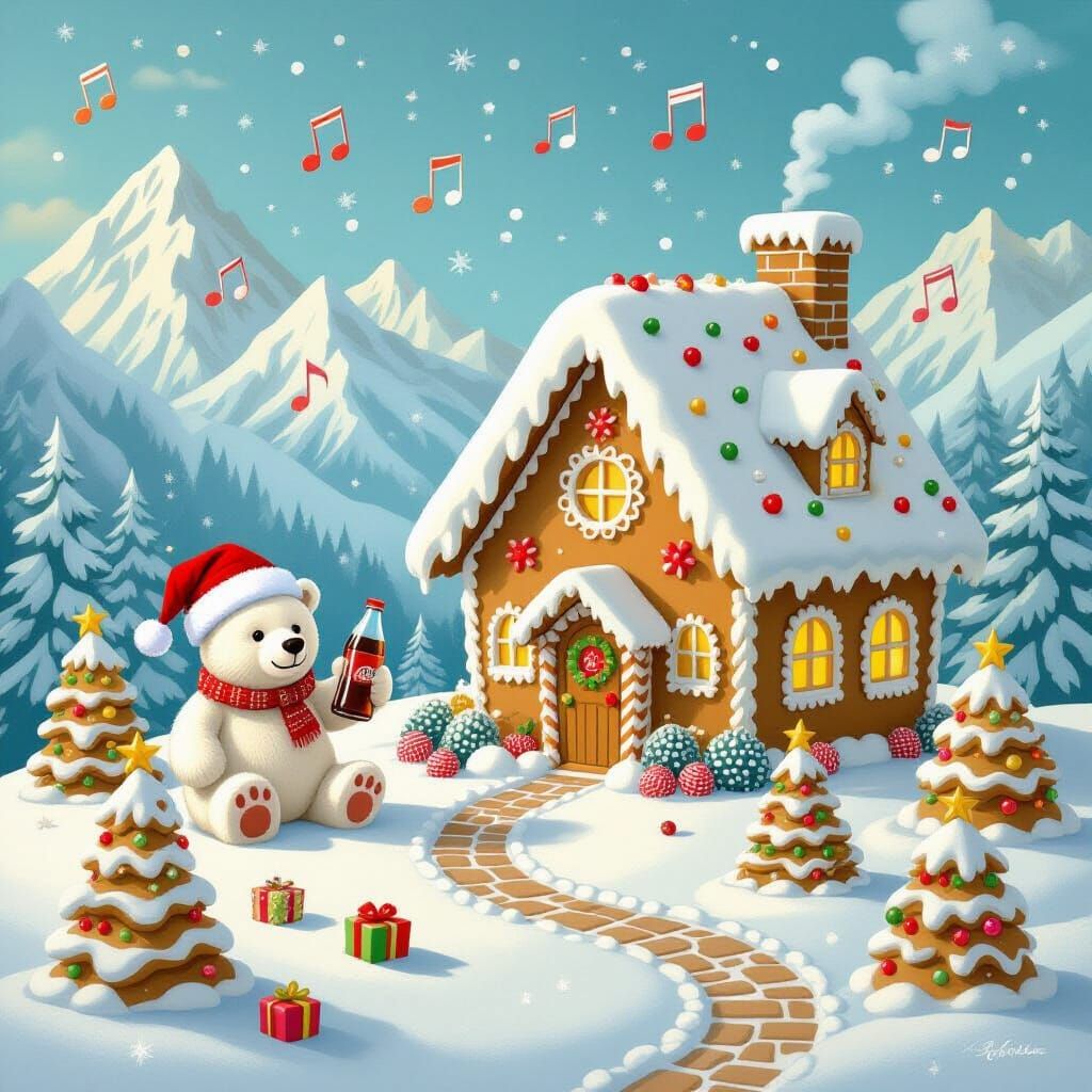 Whimsical Winter Garden with Gingerbread House