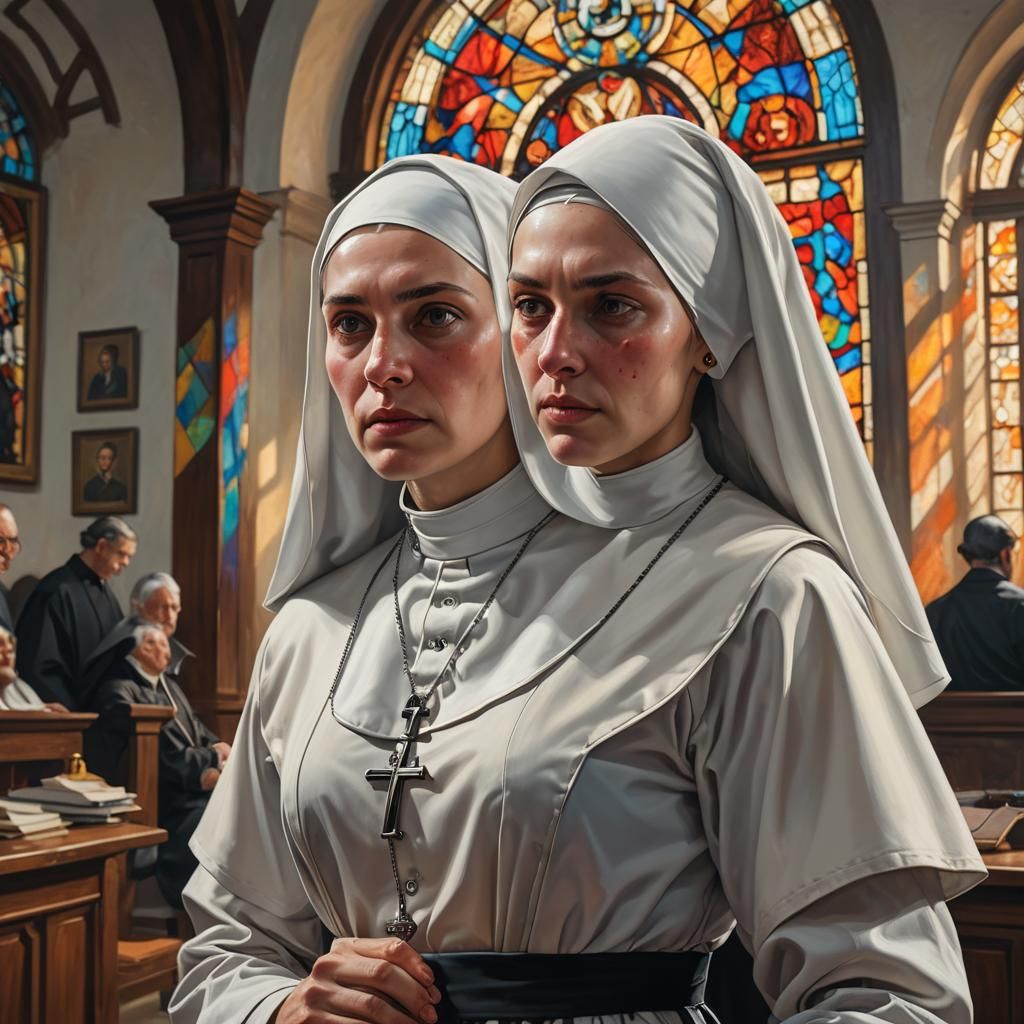 Hyperrealistic Nun in Swinger Dress Concept Art