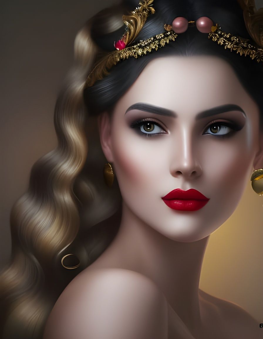 Fantasy Woman Portrait with Horns and Bright Jewelry