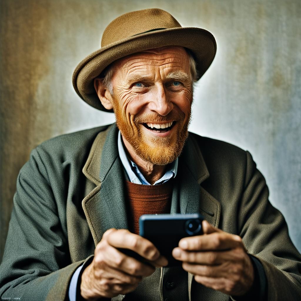 Man Giggling on Instagram in Van Gogh Style