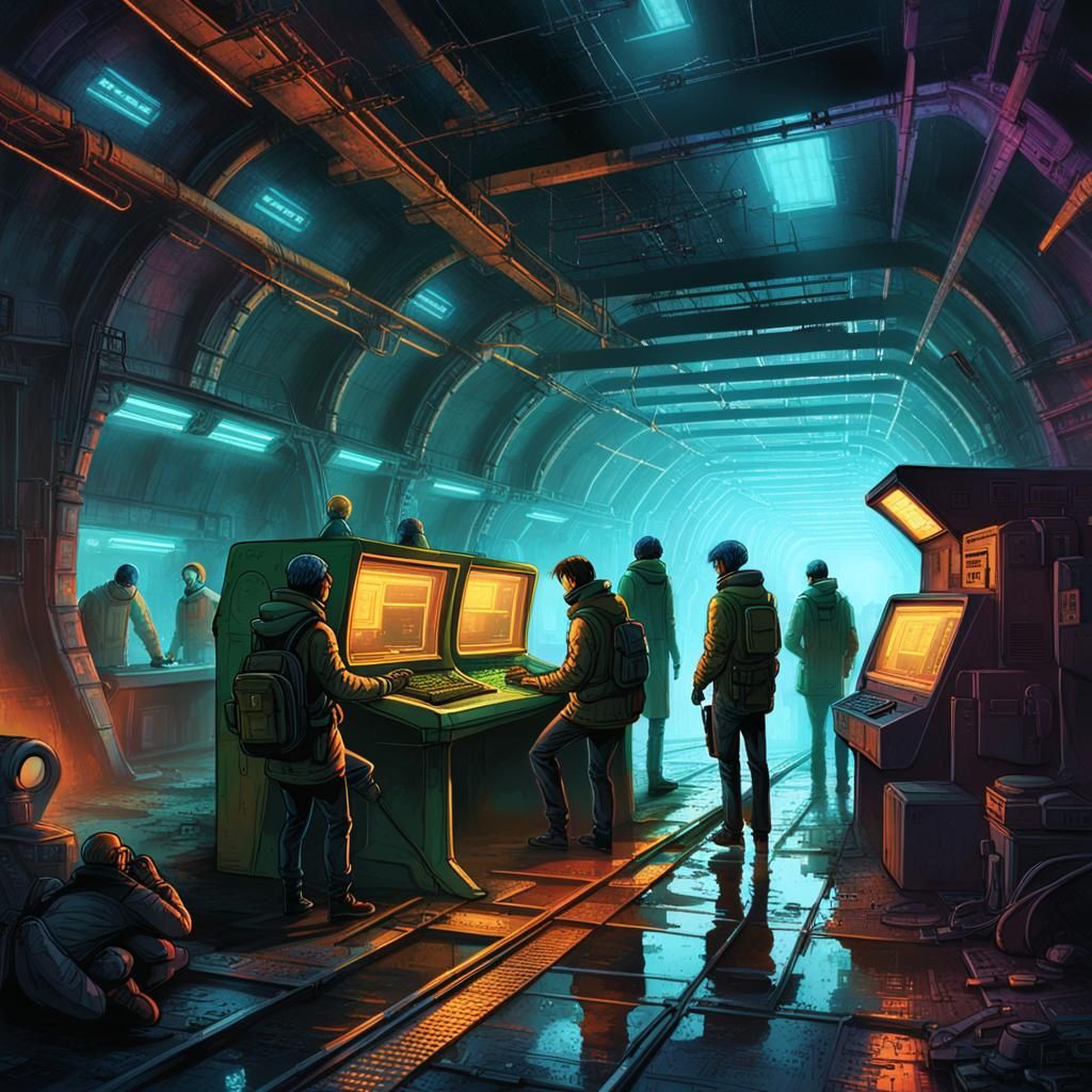 Futuristic Sci-Fi Underground Tunnel: Neon Dystopia