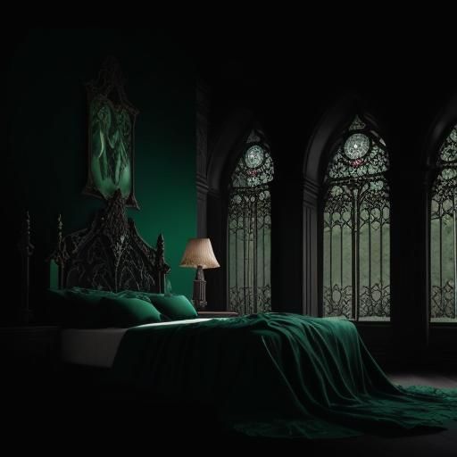 Beautiful Emerald green and black gothic bed& hyperdetailed ...