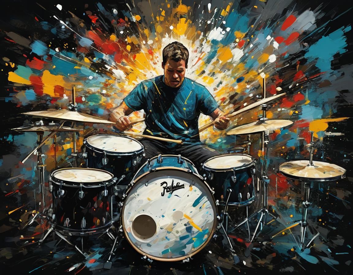 Energetic Drummer in Abstract Expressionist Style