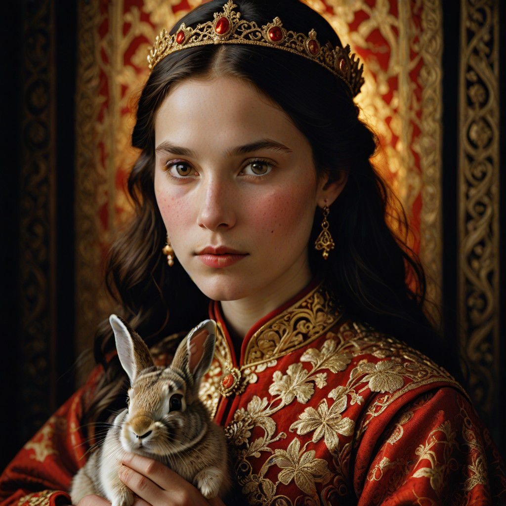 Medieval Princess with a Gentle Companion in Warm Hues