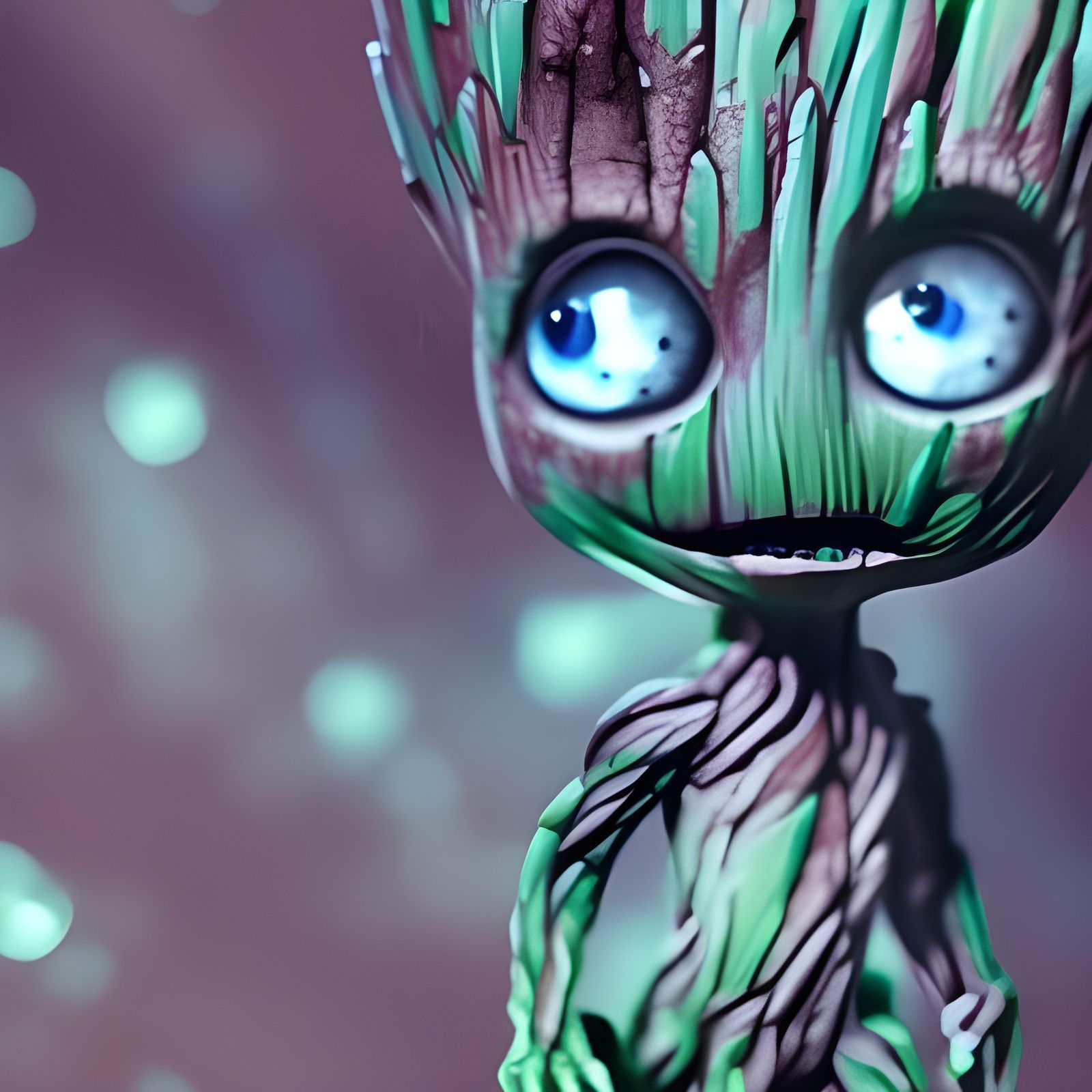 Adorable Chibi Groot with Watercolor Spark Effects