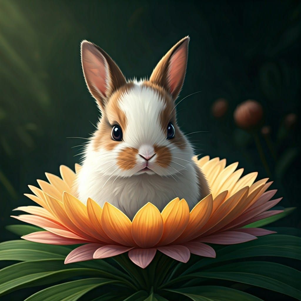 Charming Baby Bunny on Vibrant Fantasy Flower