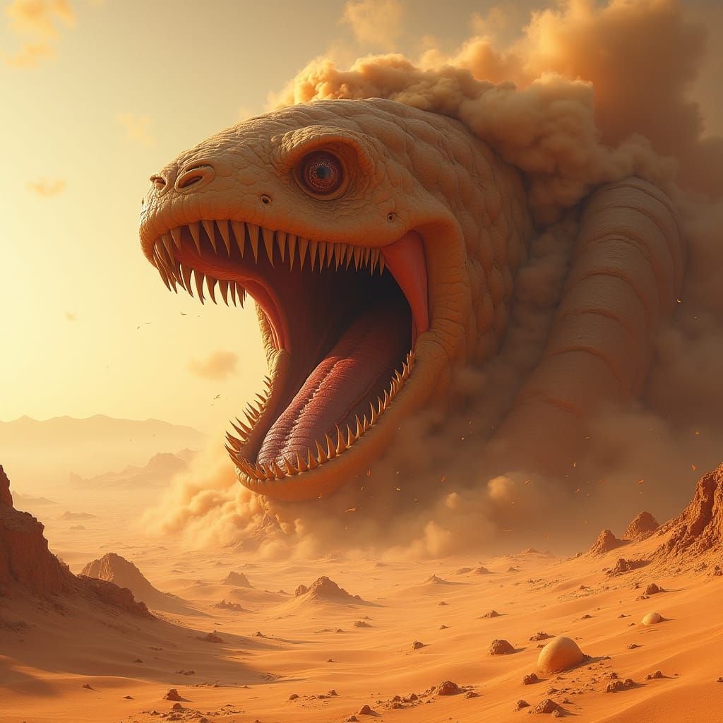 Colossal Sandworm Erupts: A 3D Digital Rendering