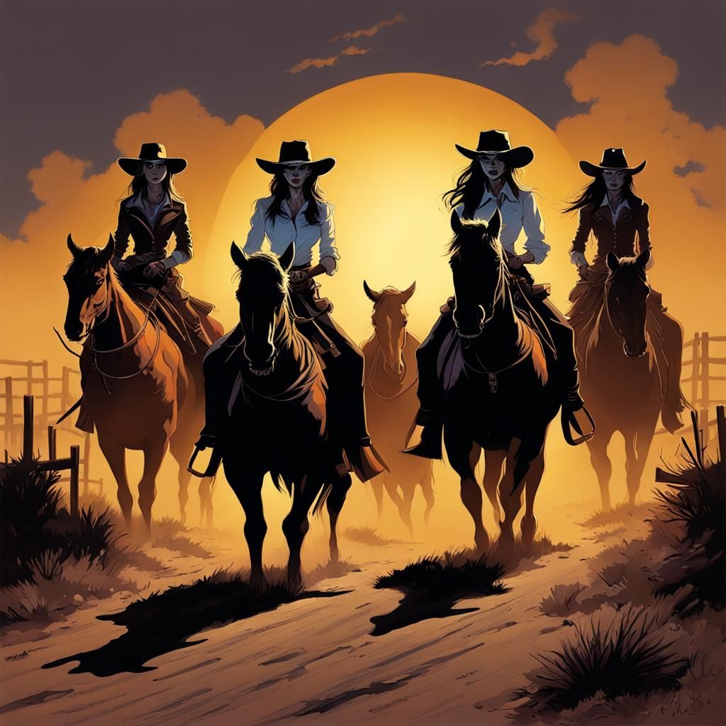 Undead Cowgirls at Night in the Old West