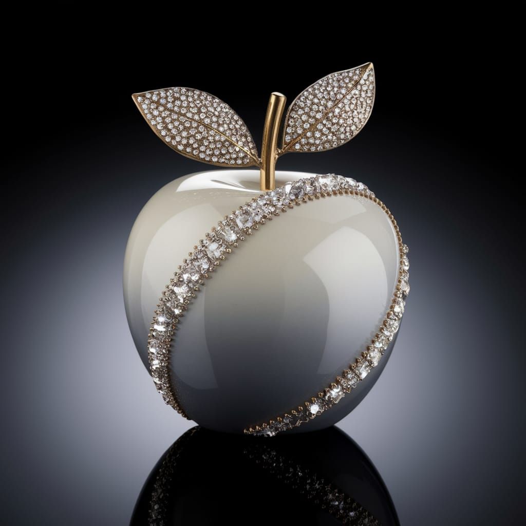 Elegant Gemstone Apple Sculpture in Gold and Crystal