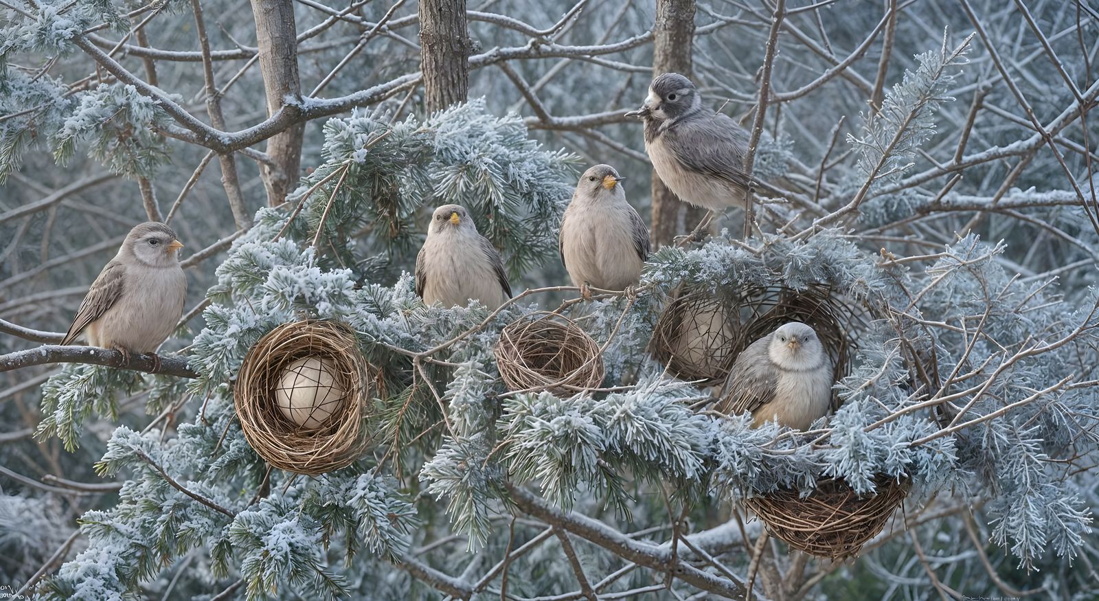 Winter Birds in a Snow-Kissed Aviary