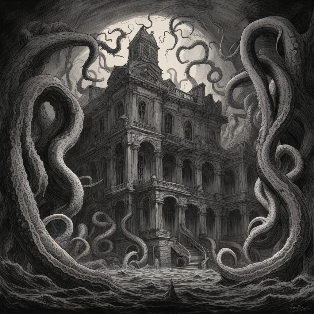 Lovecraftian Horror Landscape in Doré Style