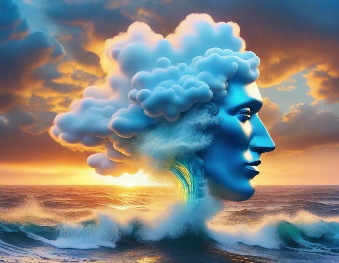 Ocean Waves Stirred by Face-Shaped Cloud, Baroque Style