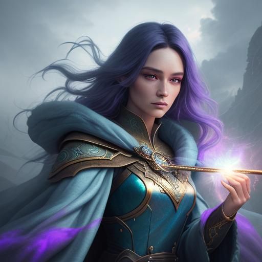 Mystical Sorceress with Magical Staff in Surreal Art