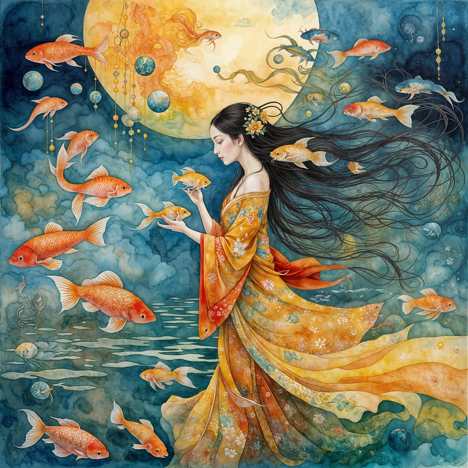 Amaterasu playing with her koi