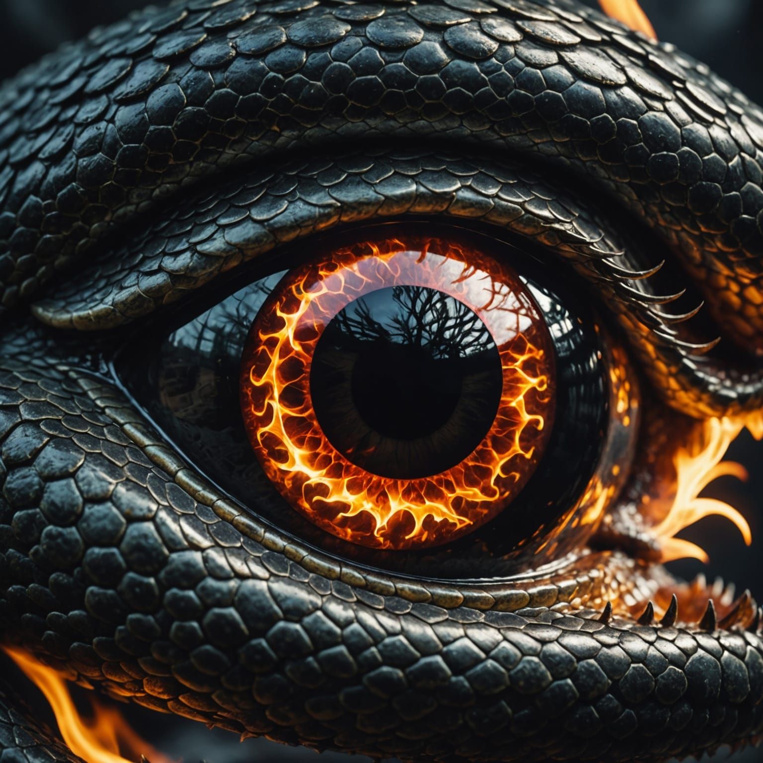 Snake's Eye Reflects Flaming Angel vs. Black Demon in Photor...