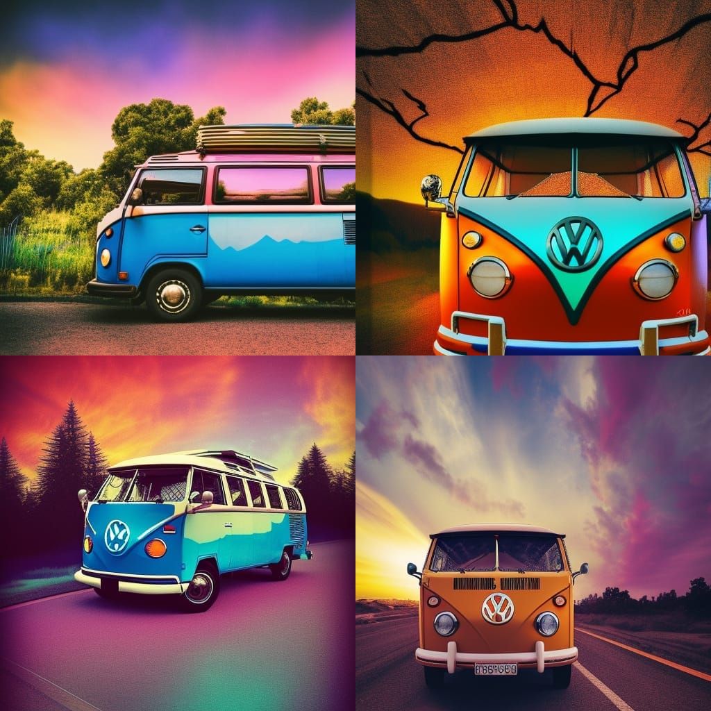 Psychedelic Sunset Drives a Hippie VW Bus