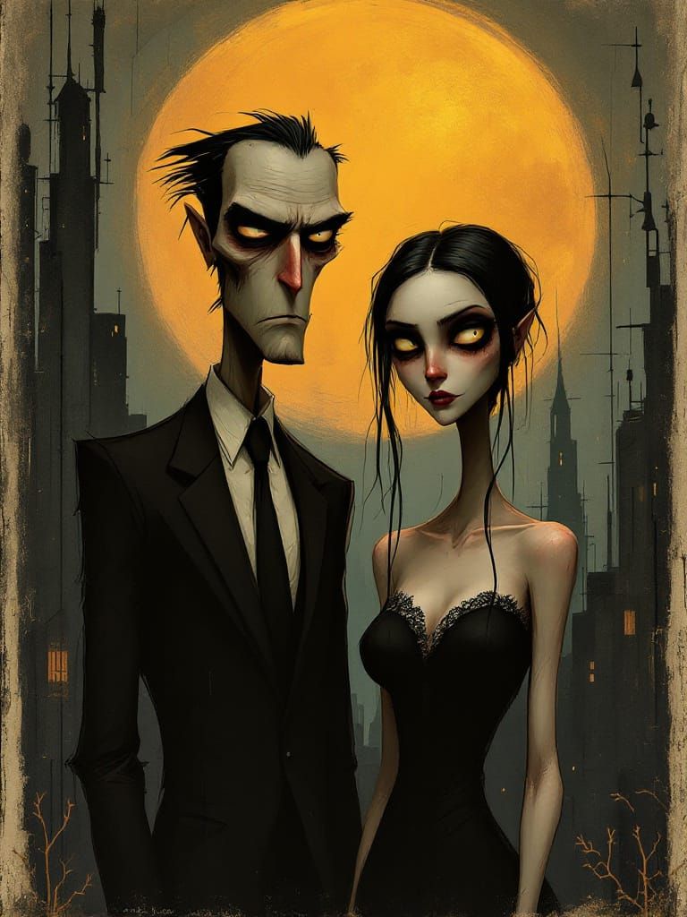 Stern Couple in Amber Moonlight