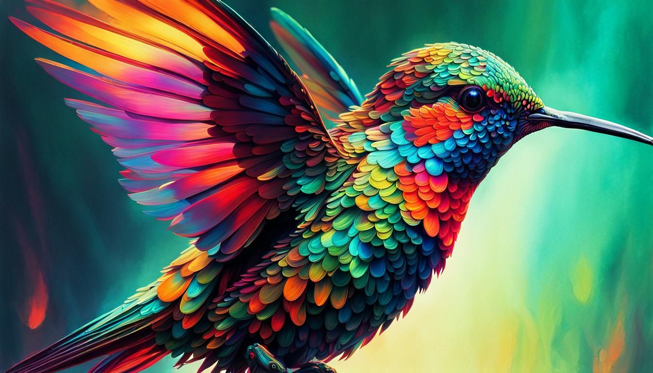 Steampunk Neon Hummingbird: Digital Illustration