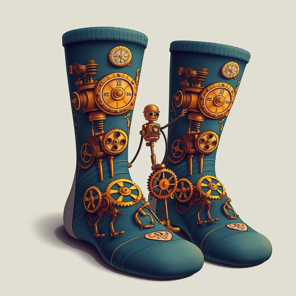 Steampunk Automaton Socks in Tattoo Art Style