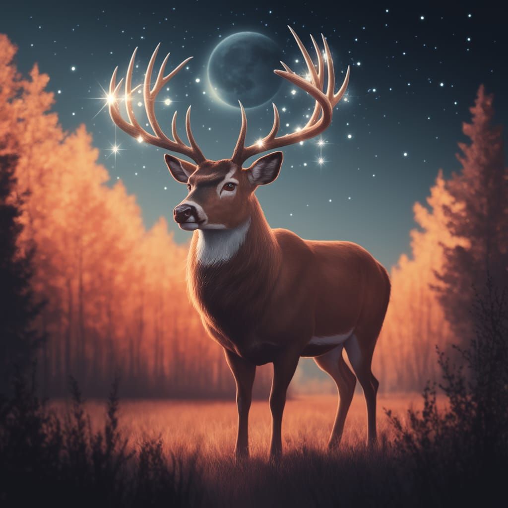 Majestic Starlit Deer in Enchanted Forest
