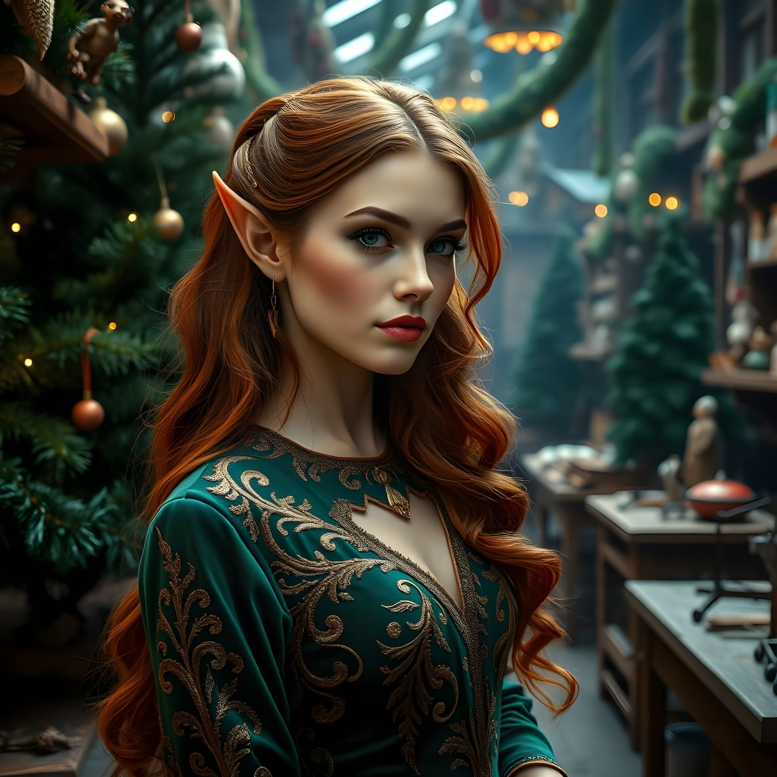Enchanting Elf Maiden in Santa's Workshop of Wonders