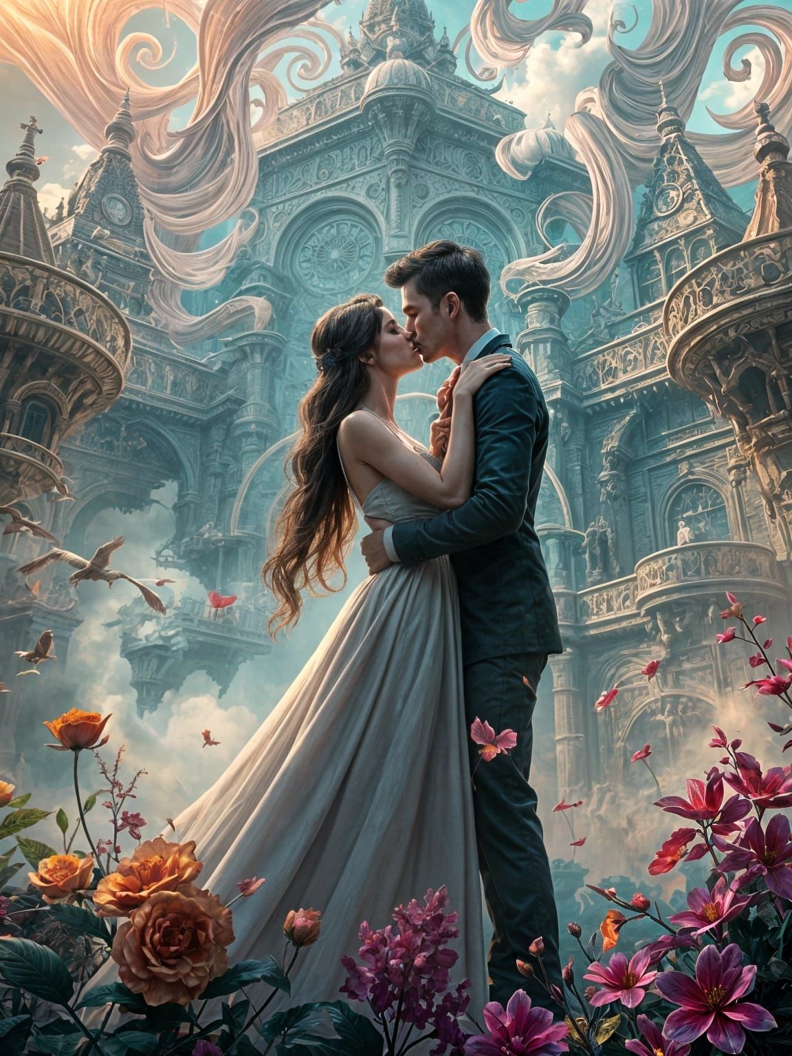 Fantastical Kiss in Detailed Matte Painting