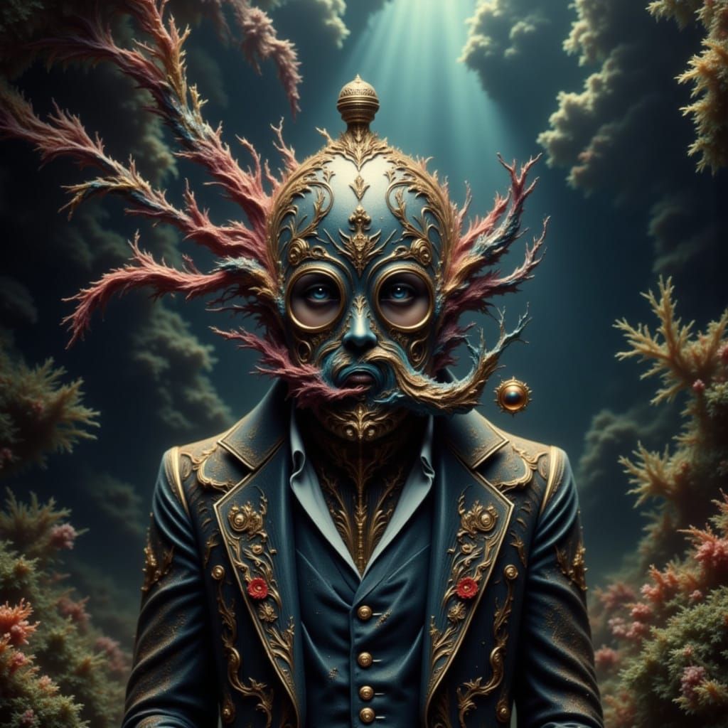 Diver Submerged in Vibrant Sea, Hyperrealistic Splash Art