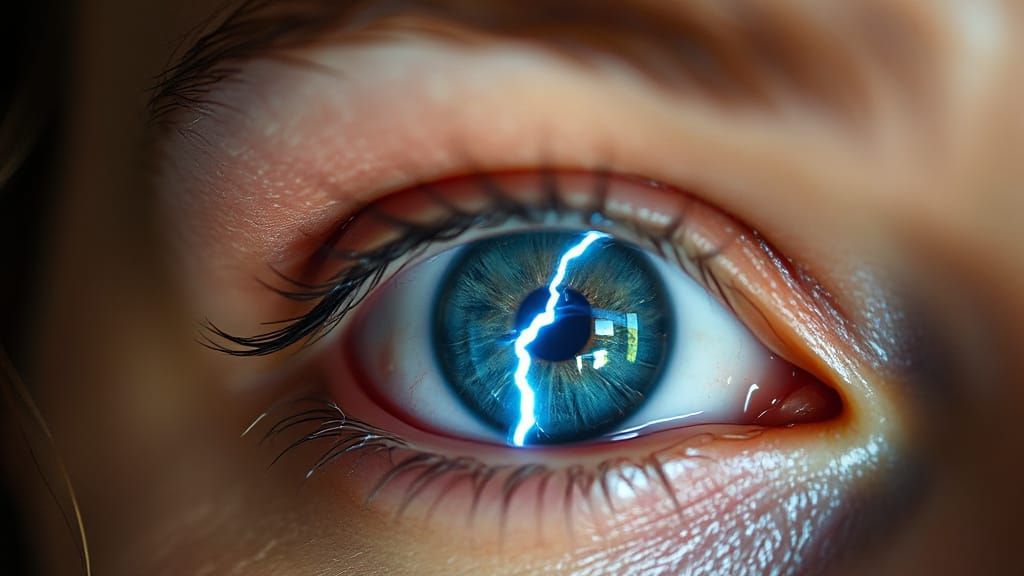 Electric Eye: Lightning Bolt Reflection in Blue Iris
