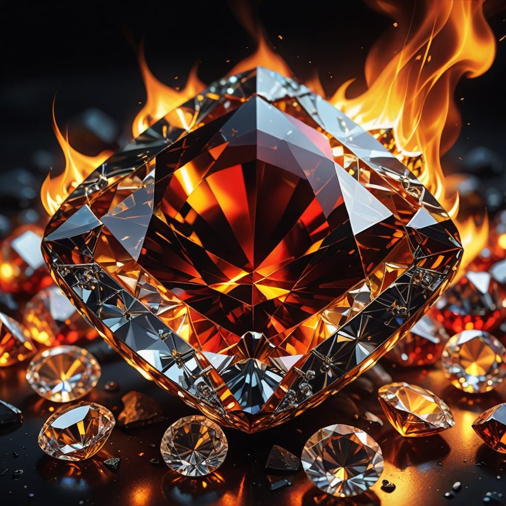Fiery Gemstone Art with Sparkling Diamonds