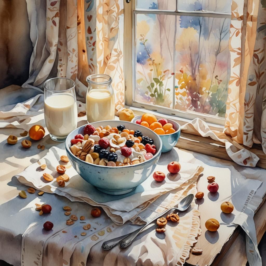 Wholesome Cereal Still Life in Watercolor
