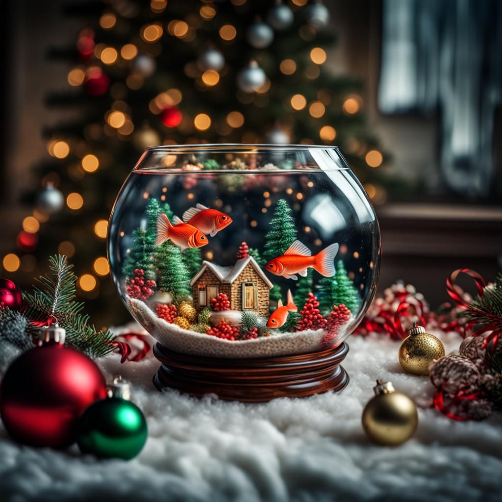Festive Fishbowl Christmas in Hyperrealistic Detail
