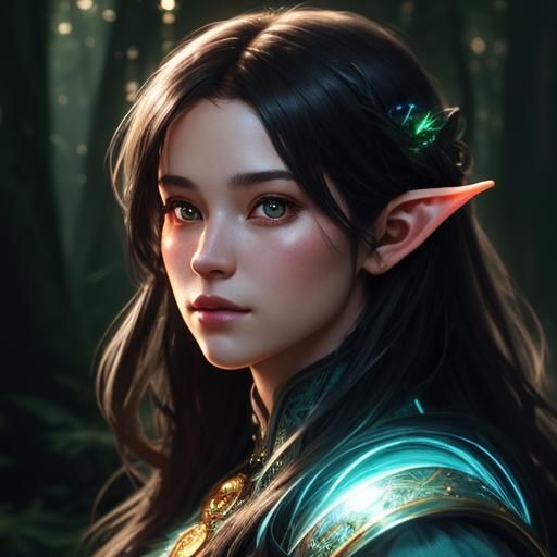 Enchanting Elf Ranger in Bioluminescent Forest