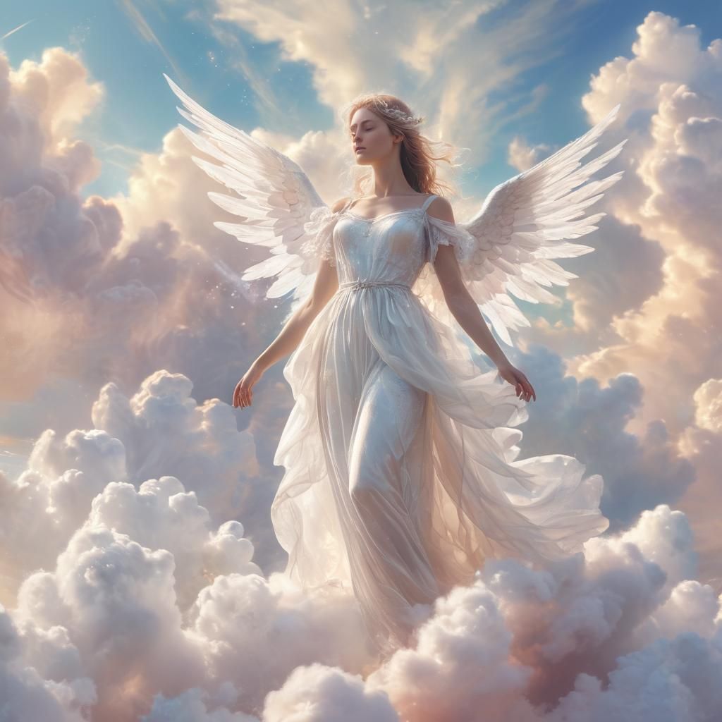 Ethereal Angel in Watercolor Fantasy Landscape