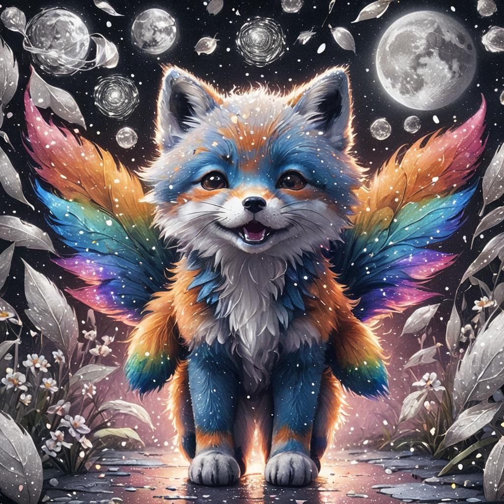 Happy Fox with Fireflies in Digital Art