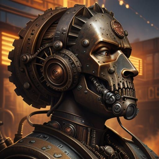 Steampunk Cityscape with Vintage Machinery