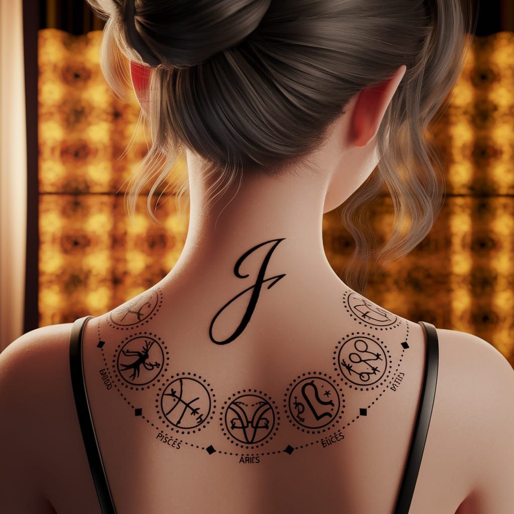 Zodiac Tattoo Art: 'J' & Constellations in Anime Style
